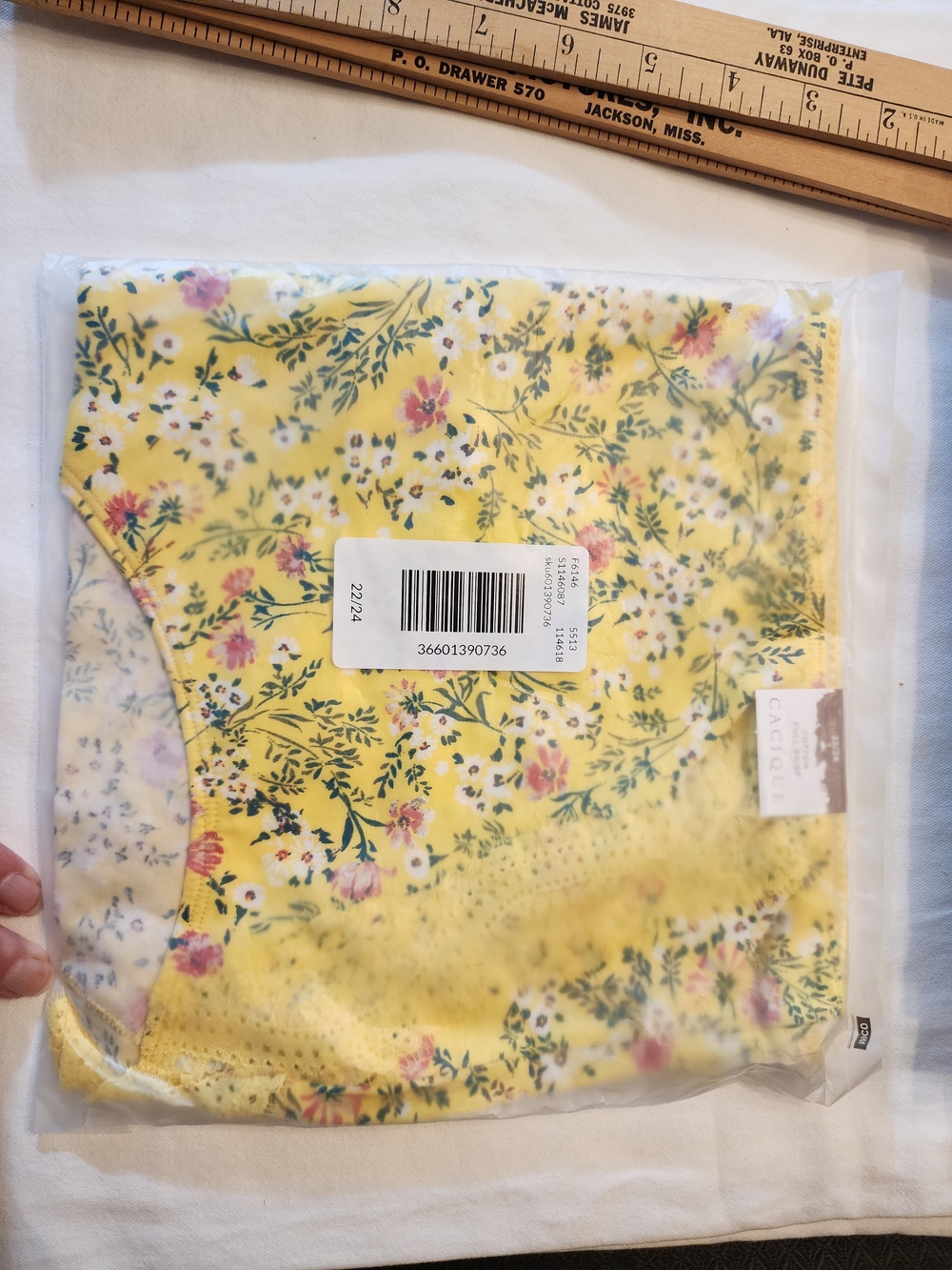 Cacique Yellow Floral Cotton Full Brief with Lace Trim - Picture 2 of 2